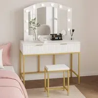 Lilly 2 Drawer Dressing Table Set with LED Mirror - White