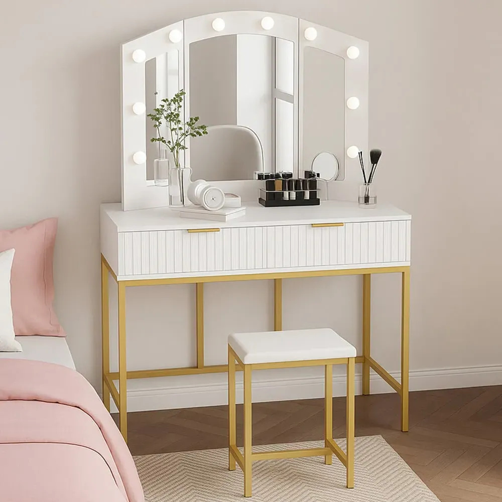 Lilly 2 Drawer Dressing Table Set with LED Mirror - White