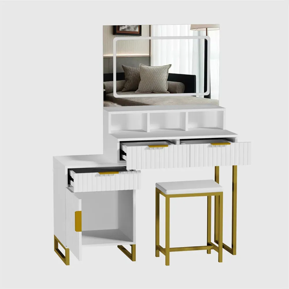 Luna 2 Drawer LED Mirror Dressing Table with Stool - White