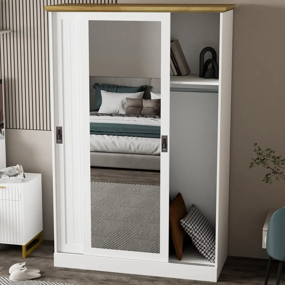 Matteo 2 Door Mirrored Sliding Wardrobe - White image