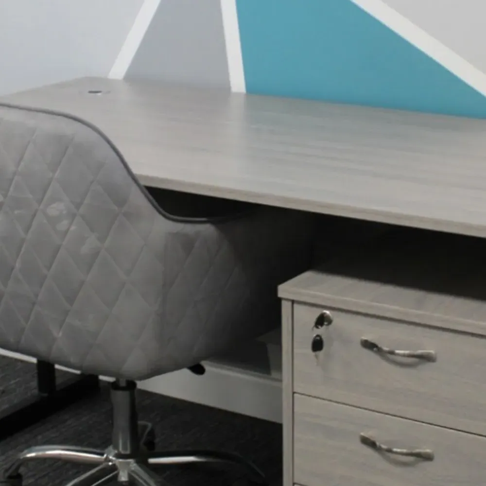 Office Desk Set with Chair and Drawer - Grey, Wood