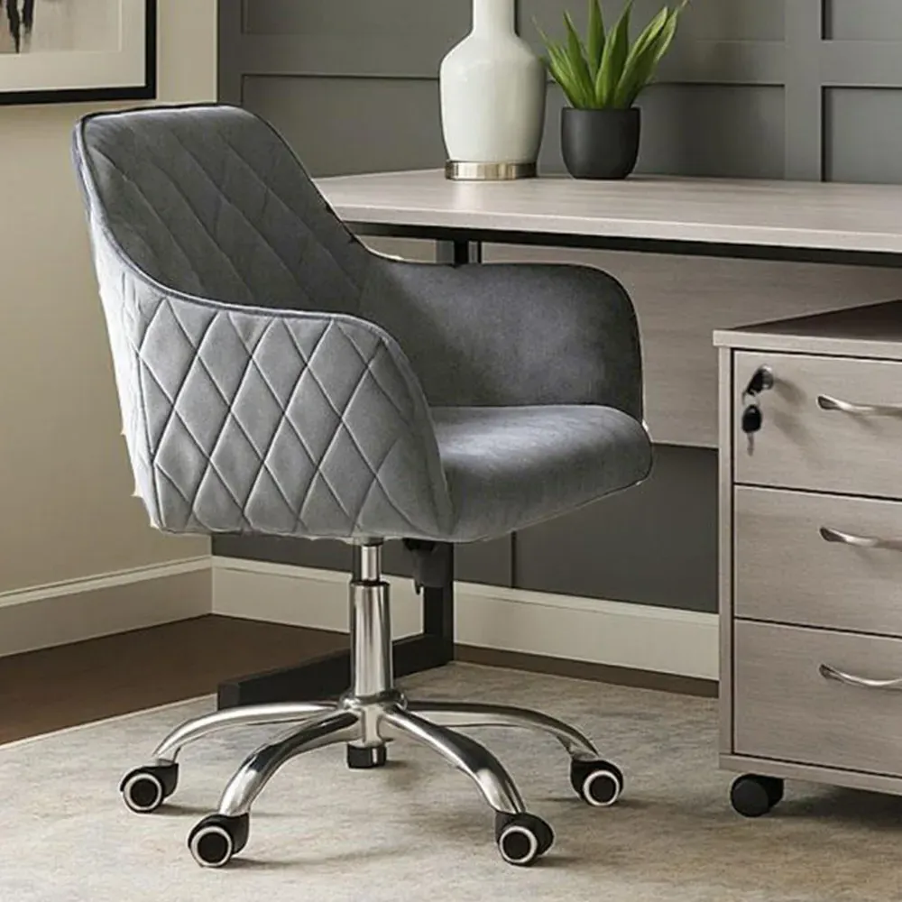 Office Desk Set with Chair and Drawer - Grey, Wood