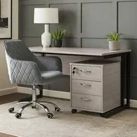 Office Desk Set with Chair and Drawer - Grey, Wood
