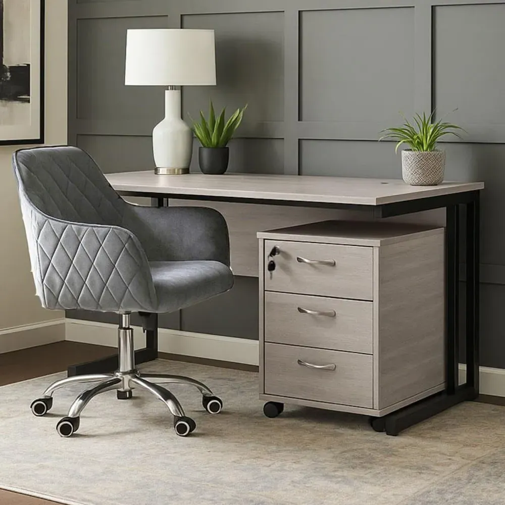 Office Desk Set with Chair and Drawer - Grey, Wood