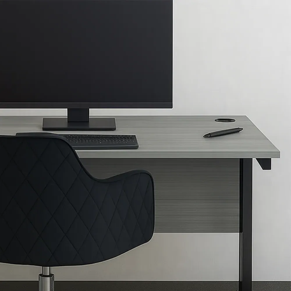 Office Desk with Chair Set - Grey Wood, Black Velvet
