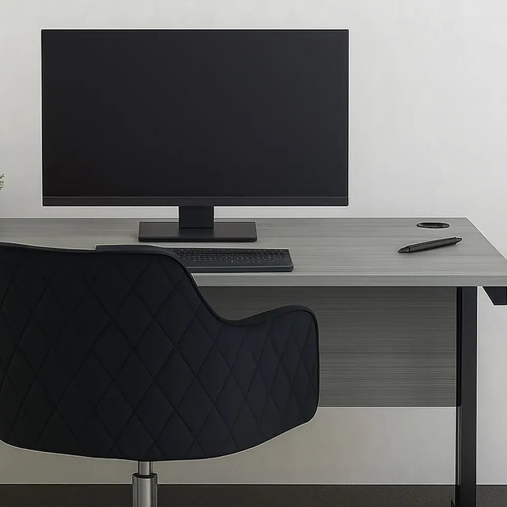 Office Desk with Chair Set - Grey Wood, Black Velvet