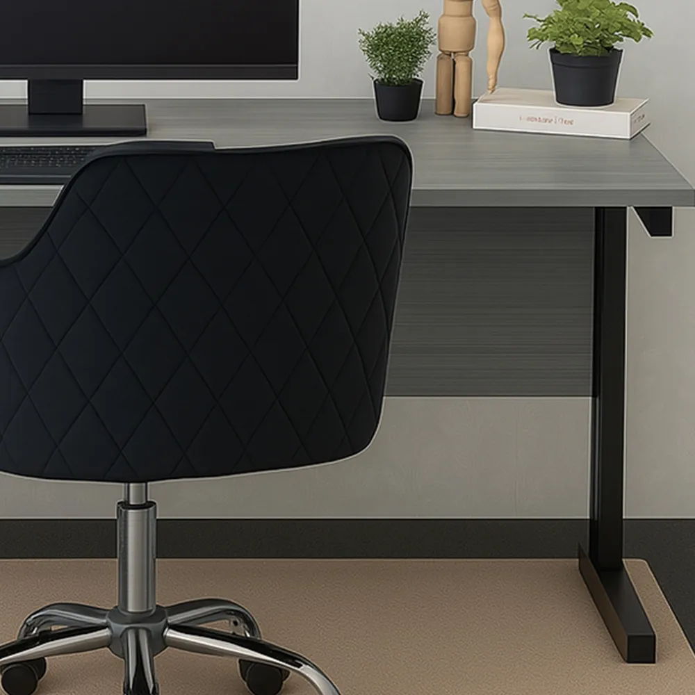 Office Desk with Chair Set - Grey Wood, Black Velvet