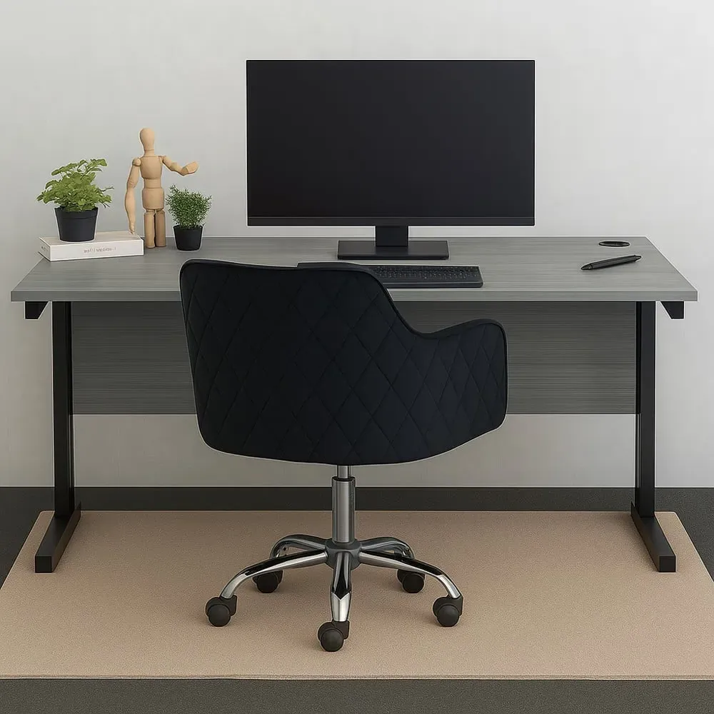 Office Desk with Chair Set - Grey Wood, Black Velvet