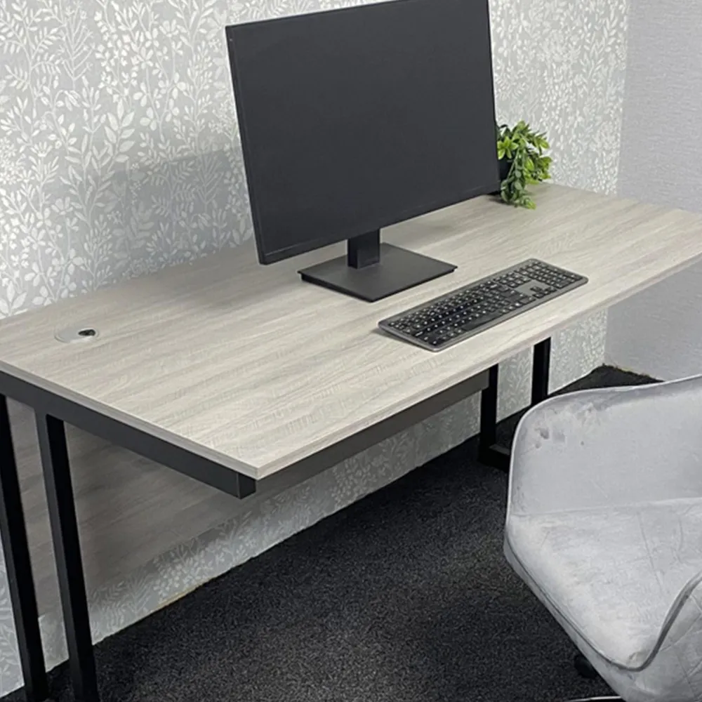 Office Desk with Chair Set - Grey Wood, Grey Velvet