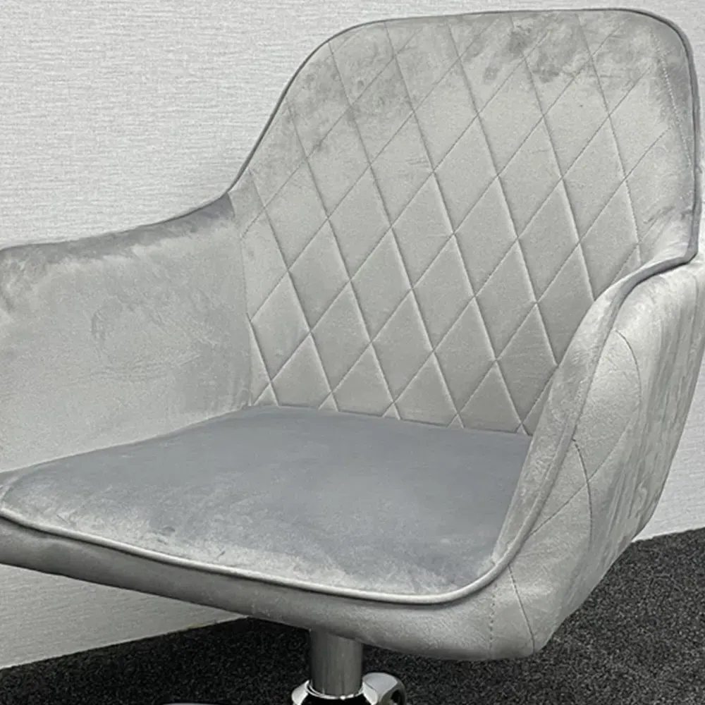 Office Desk with Chair Set - Grey Wood, Grey Velvet