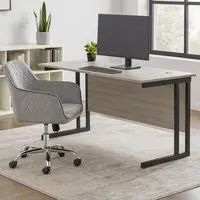 Office Desk with Chair Set - Grey Wood, Grey Velvet