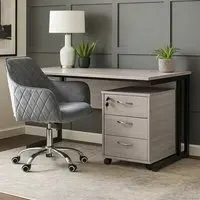 Office Desk with Drawer Unit and Chair - Grey, Wood