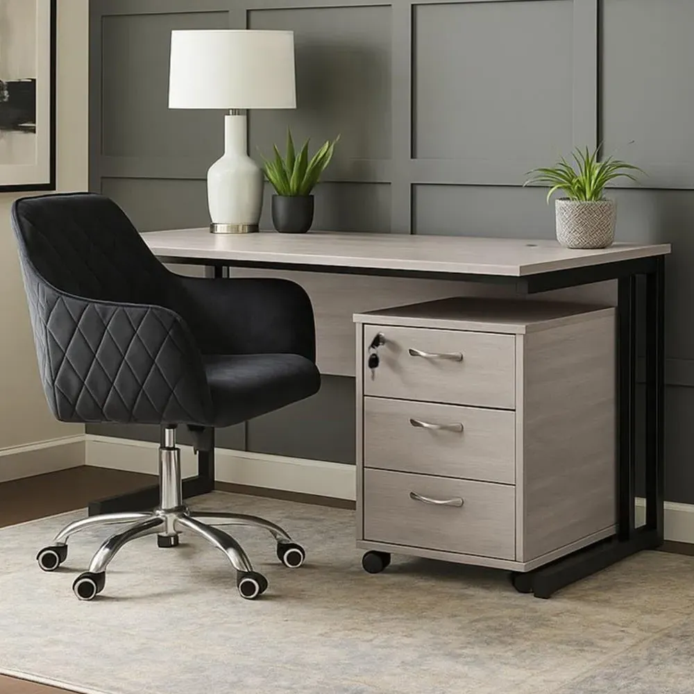 Office Desk with Drawer Unit and Chair - Grey, Wood