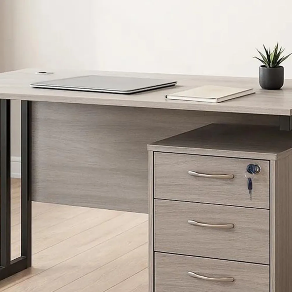 Office Desk with Drawer Unit - Grey, Wood