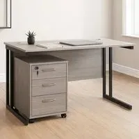 Office Desk with Drawer Unit - Grey, Wood
