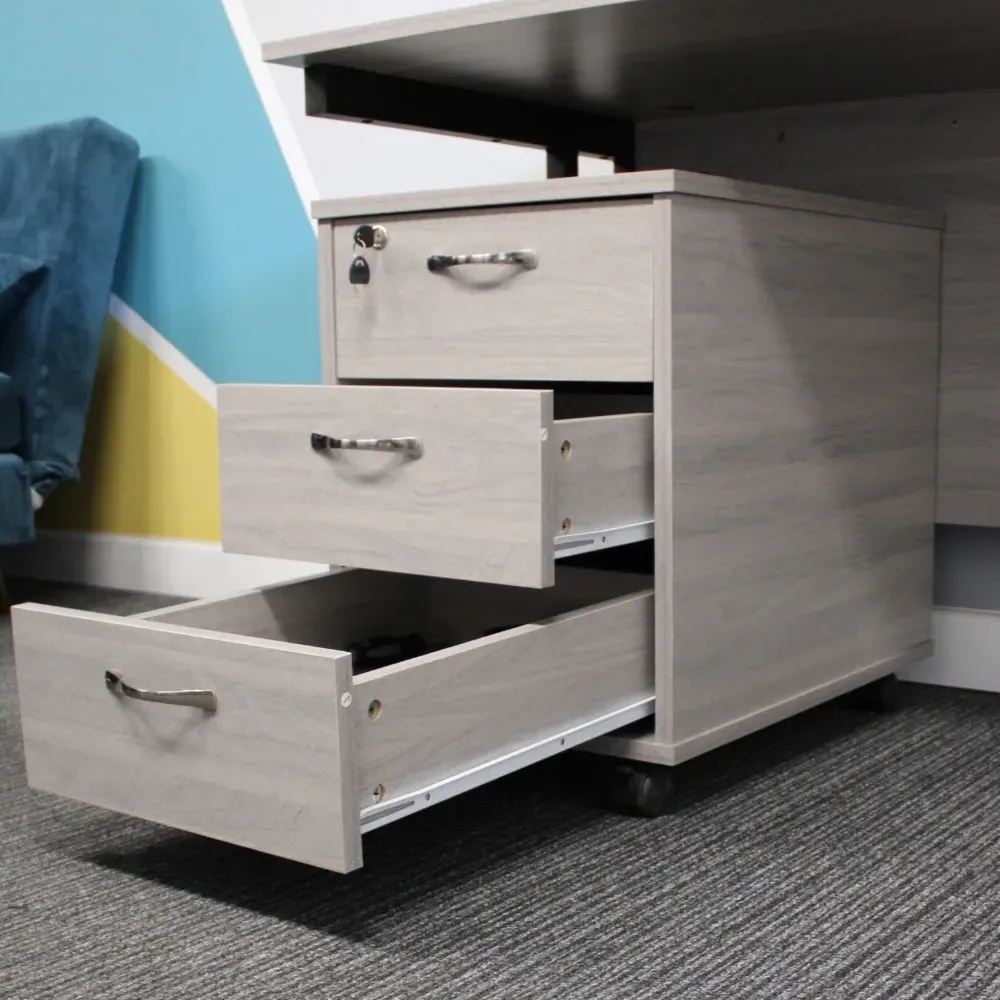 Office Desk with Drawer Unit - Grey, Wood