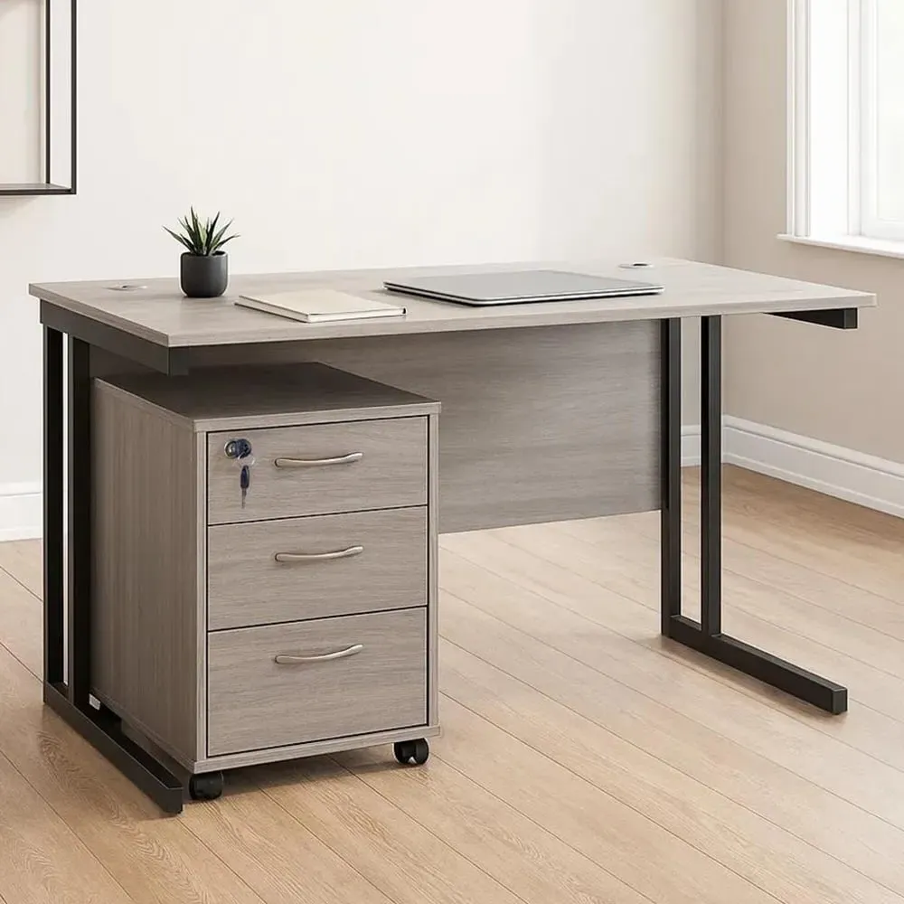 Office Desk with Drawer Unit - Grey, Wood