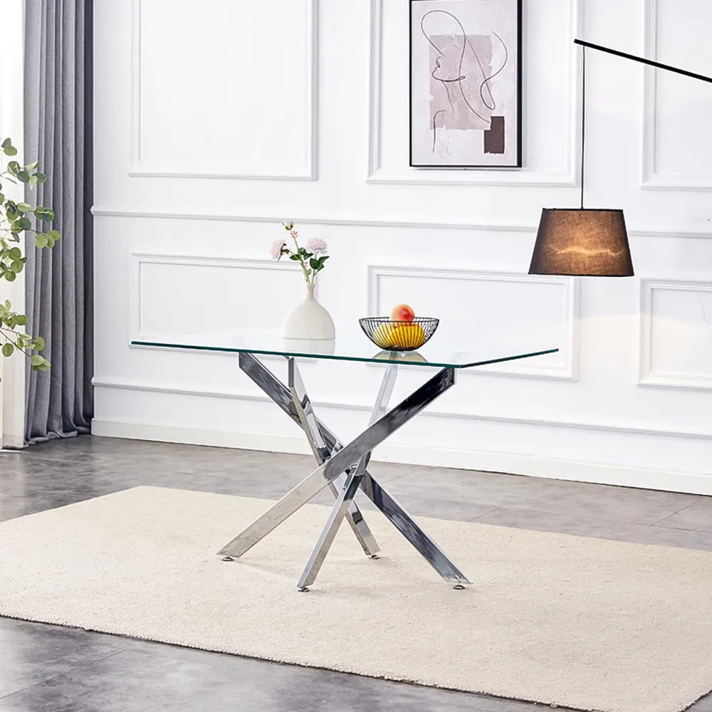 Rectangle Dining Table - Clear Glass, Chrome