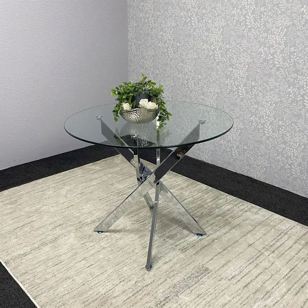 Round Dining Table - Clear Glass, Chrome