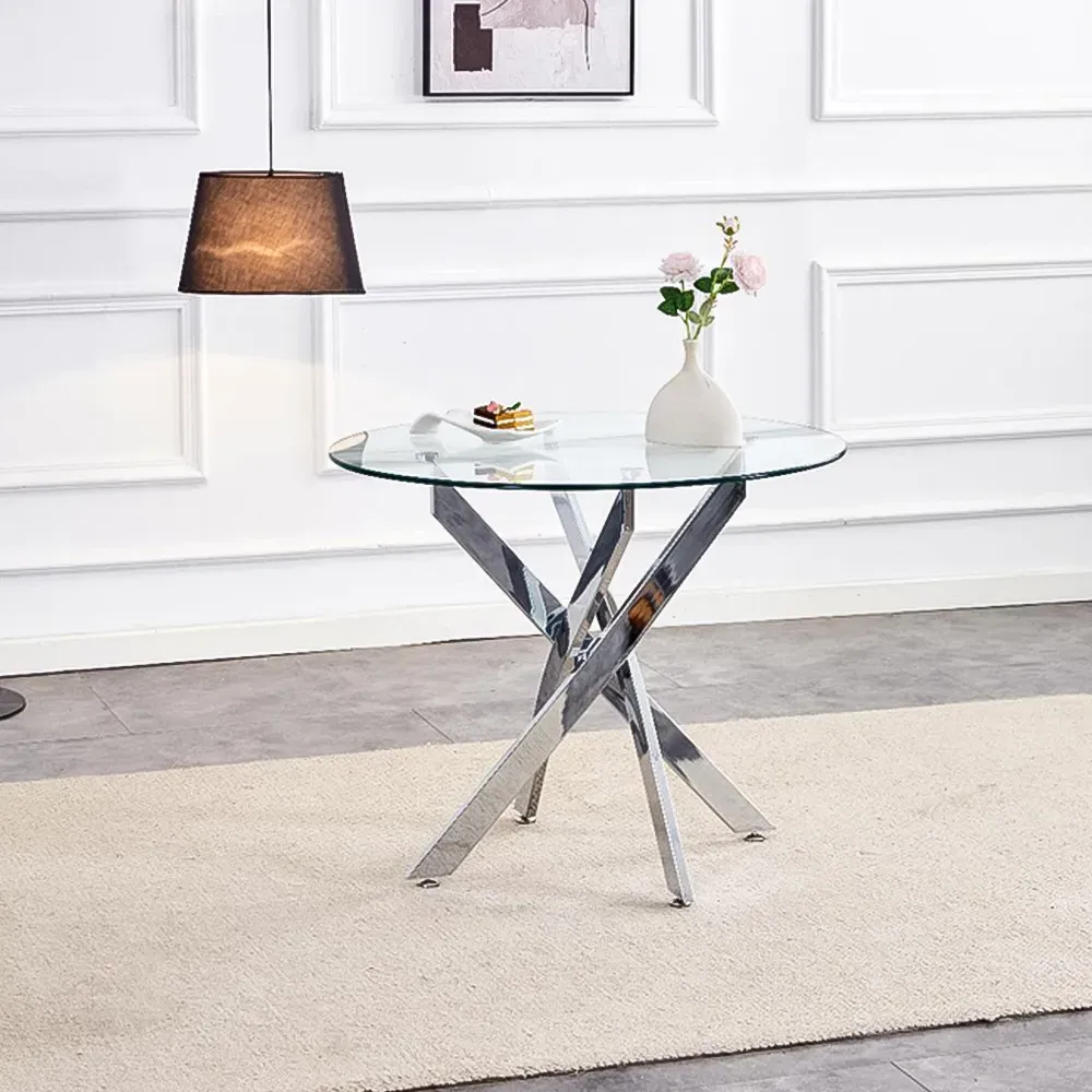 Round Dining Table - Clear Glass, Chrome