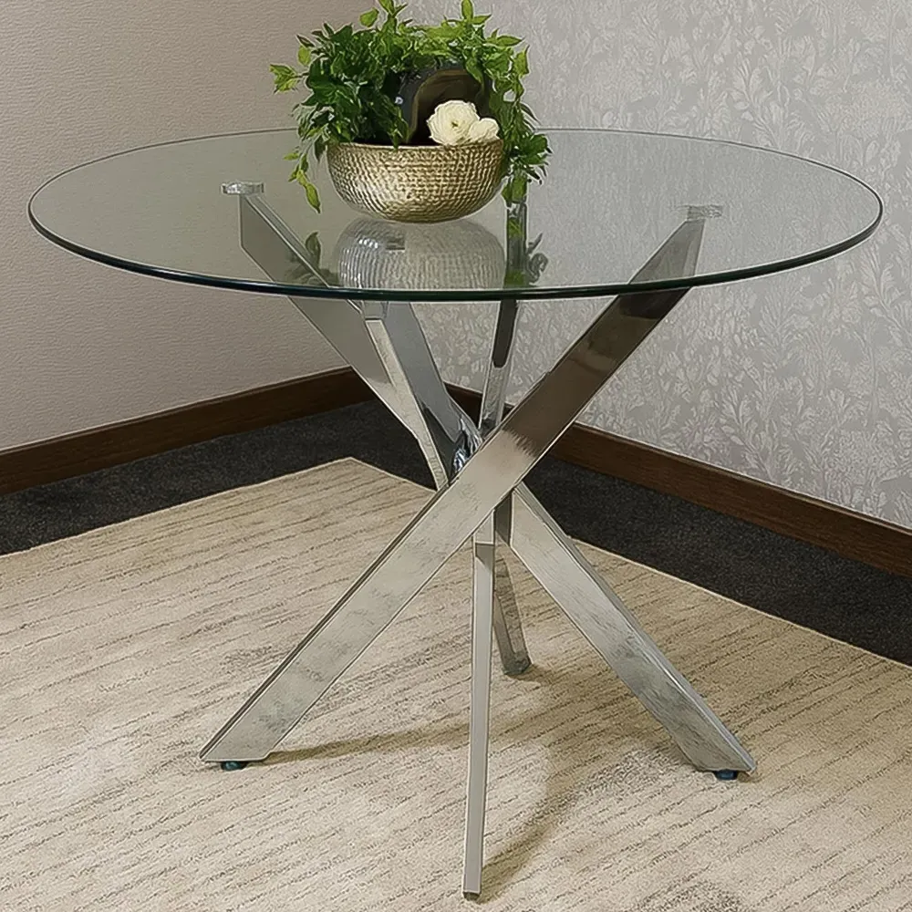 Round Dining Table - Clear Glass, Chrome