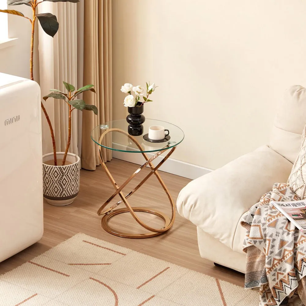 Round End Table - Gold, Glass