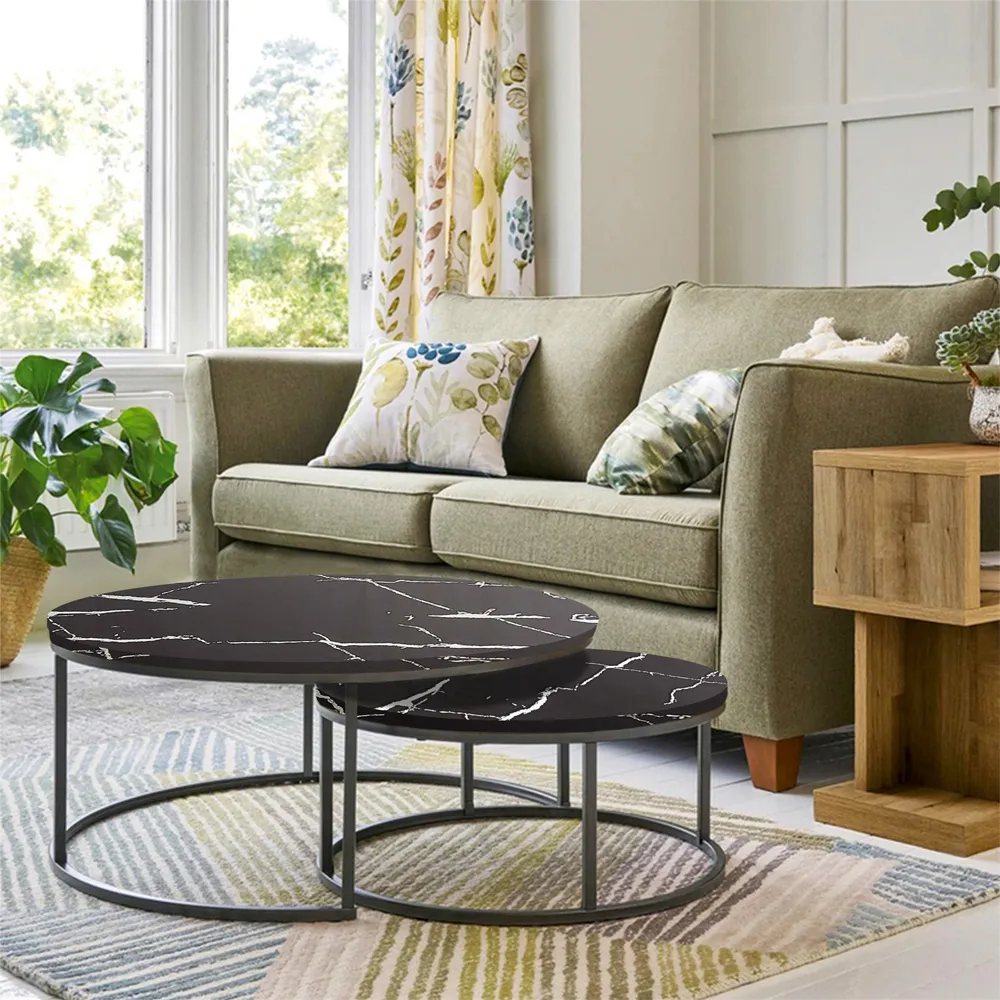 Round Nest of Tables Set of 2 - Multi, Glass