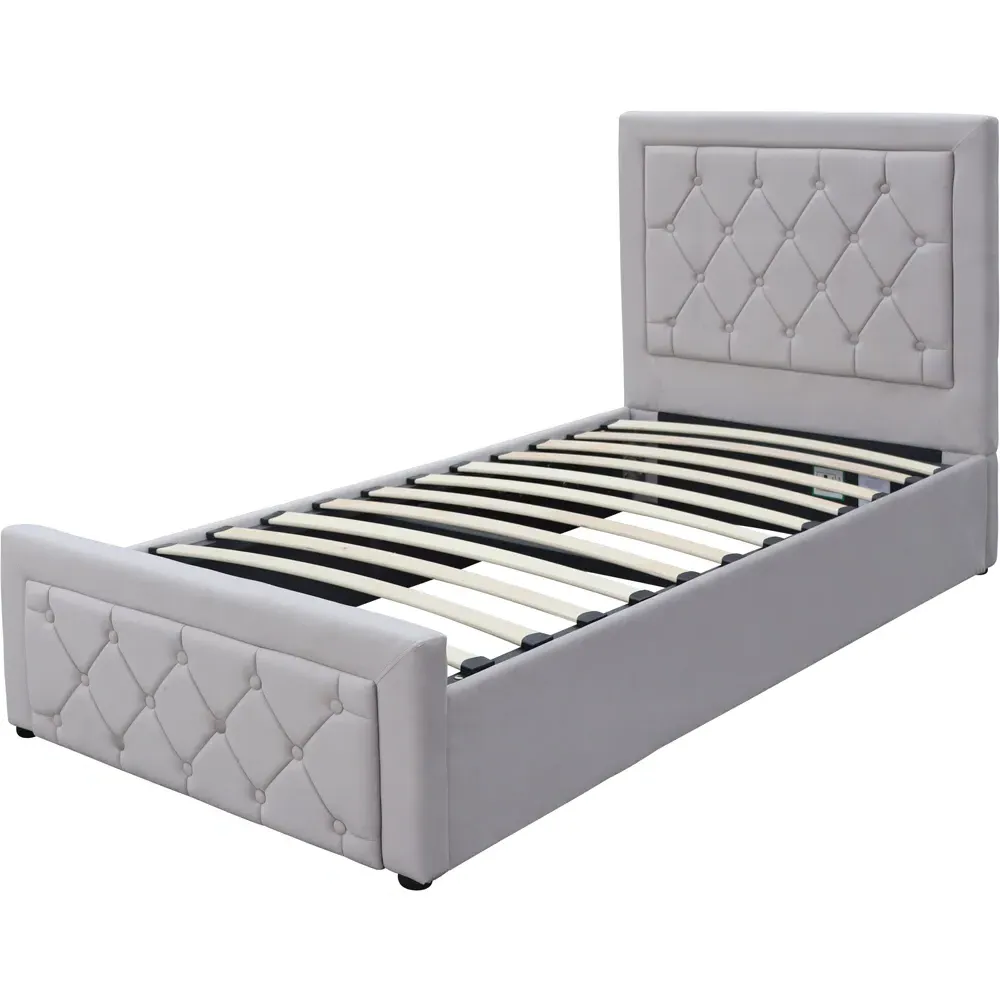 Single Ottoman Bed with Storage - Grey, Velvet