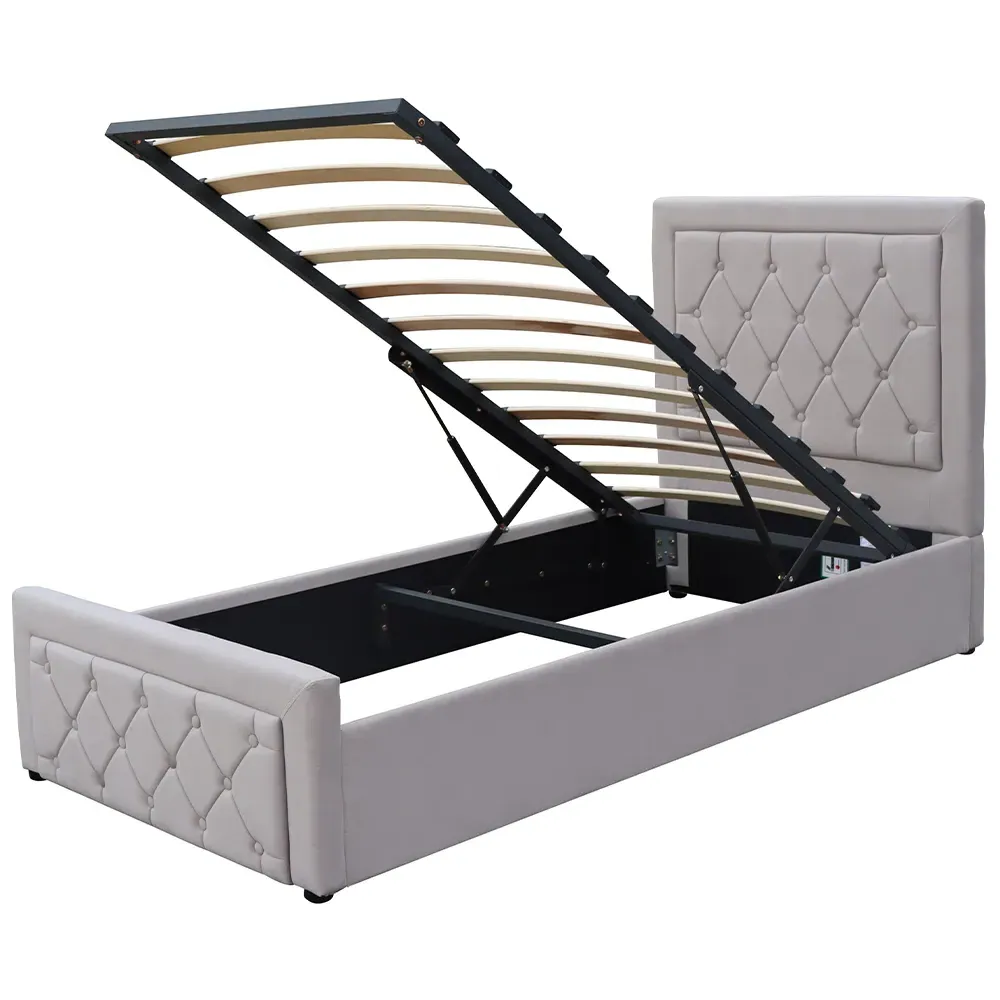 Single Ottoman Bed with Storage - Grey, Velvet