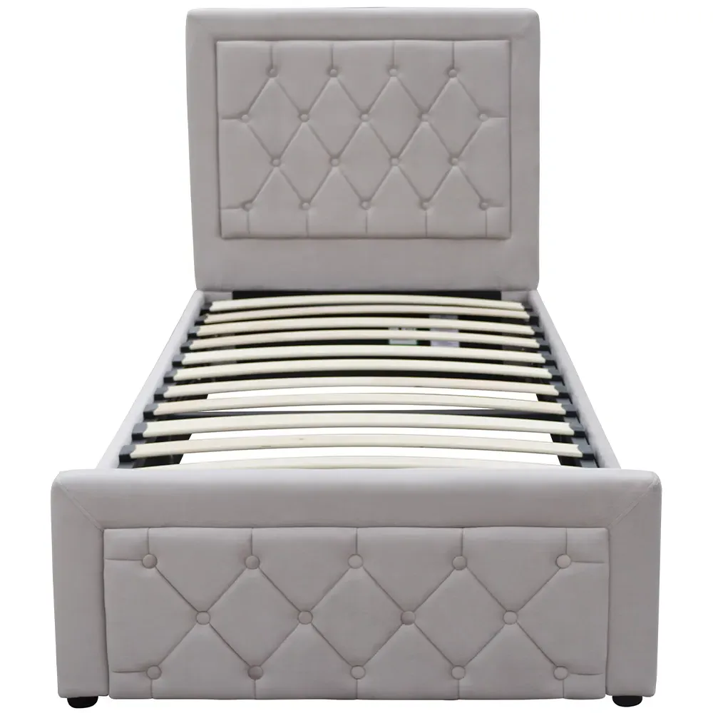 Single Ottoman Bed with Storage - Grey, Velvet