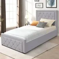 Single Ottoman Bed with Storage - Grey, Velvet