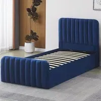 Single Ottoman Storage Bed - Blue, Velvet