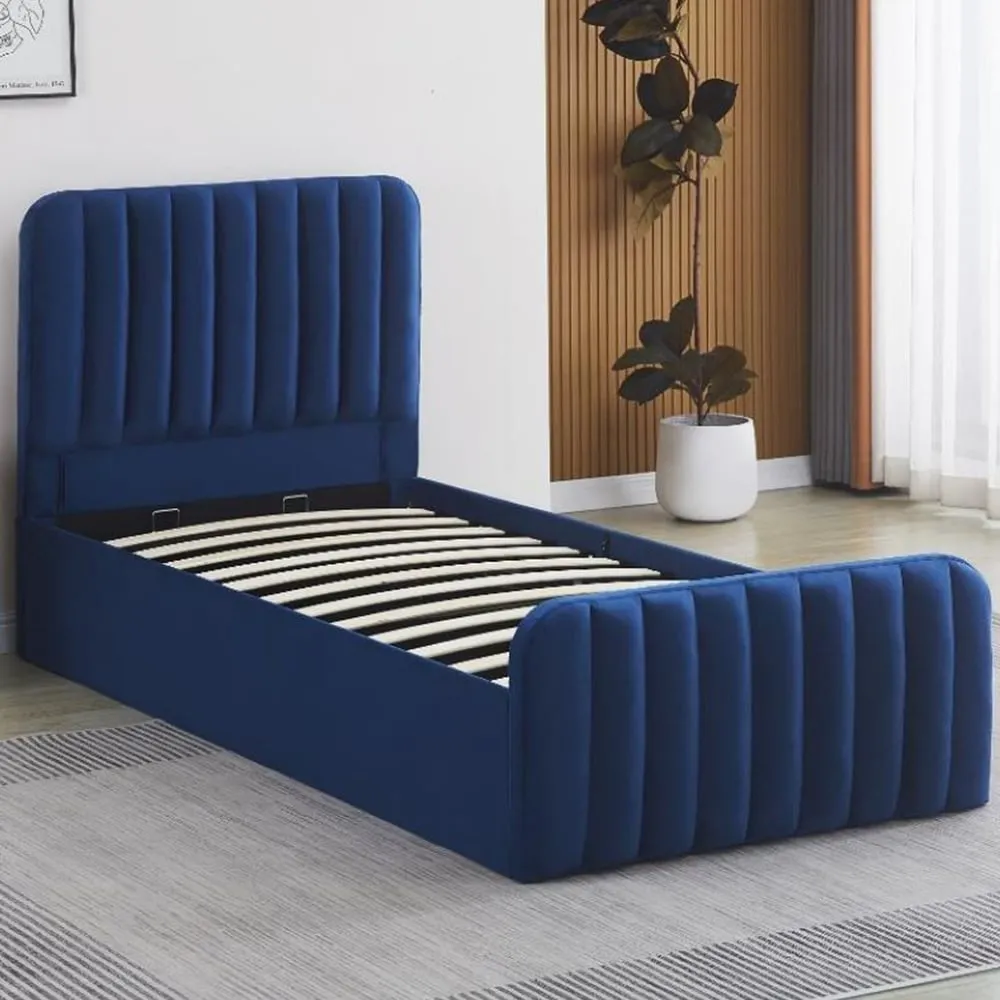 Single Ottoman Storage Bed - Blue, Velvet image