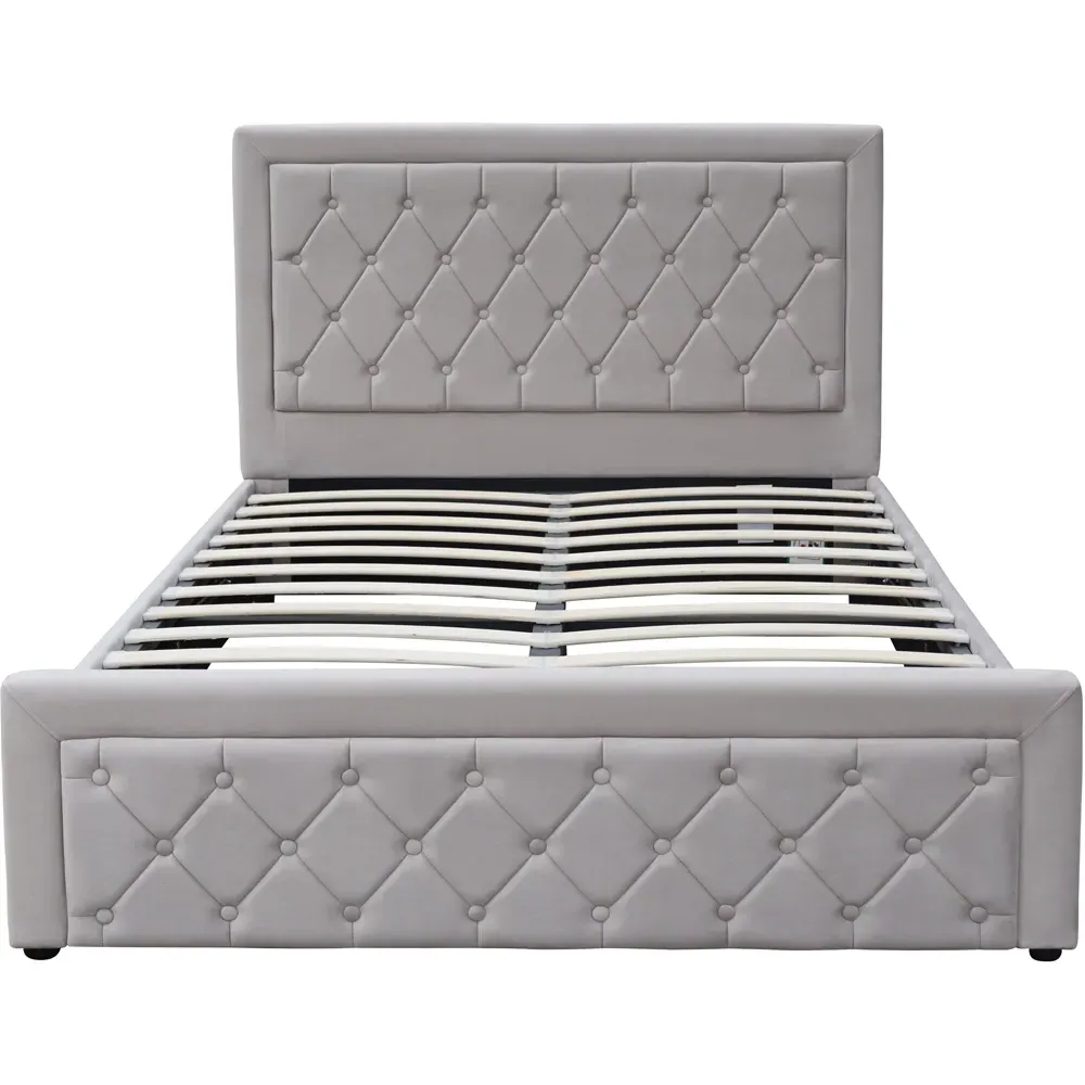 Small Double Ottoman Bed with Storage - Grey, Velvet
