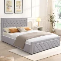 Small Double Ottoman Bed with Storage - Grey, Velvet