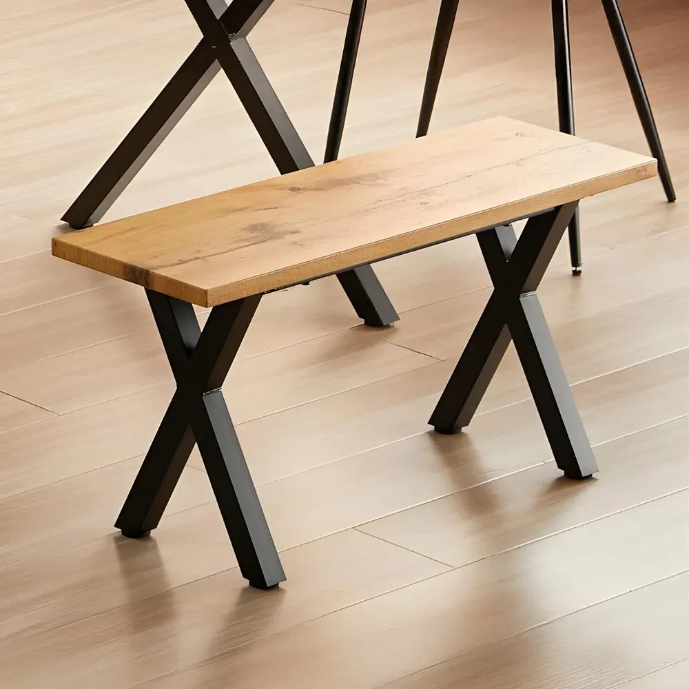 Wooden Bench with Metal Legs - Multi