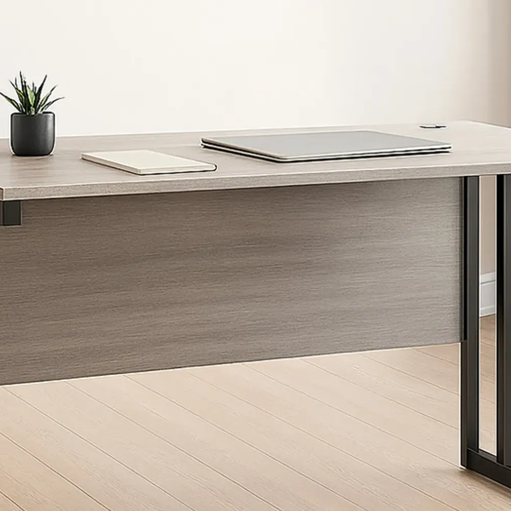 Wooden Office Desk with Cable Management - Grey