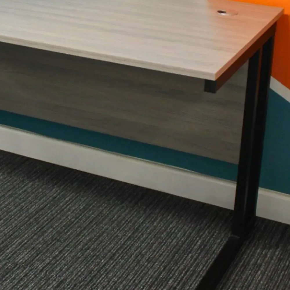 Wooden Office Desk with Cable Management - Grey