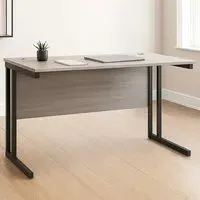 Wooden Office Desk with Cable Management - Grey