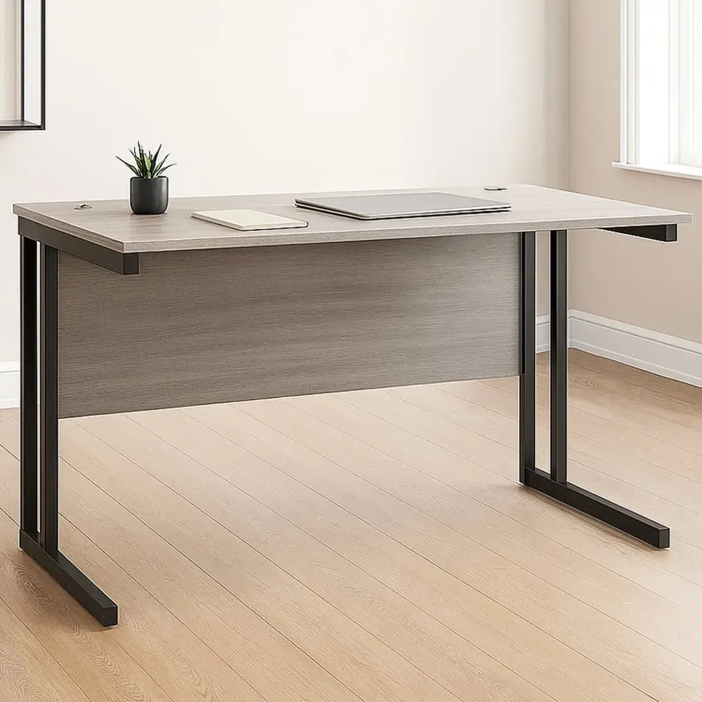 Wooden Office Desk with Cable Management - Grey image