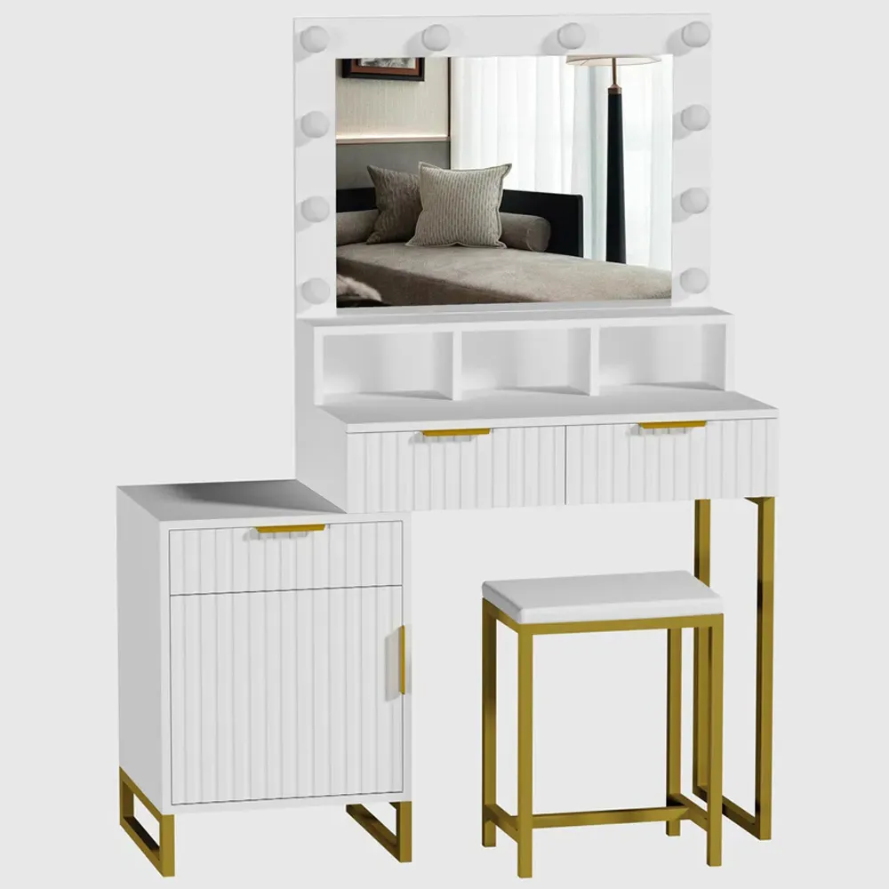Zoey Single Door 3 Drawer Dressing Table Set with LED Mirror - White