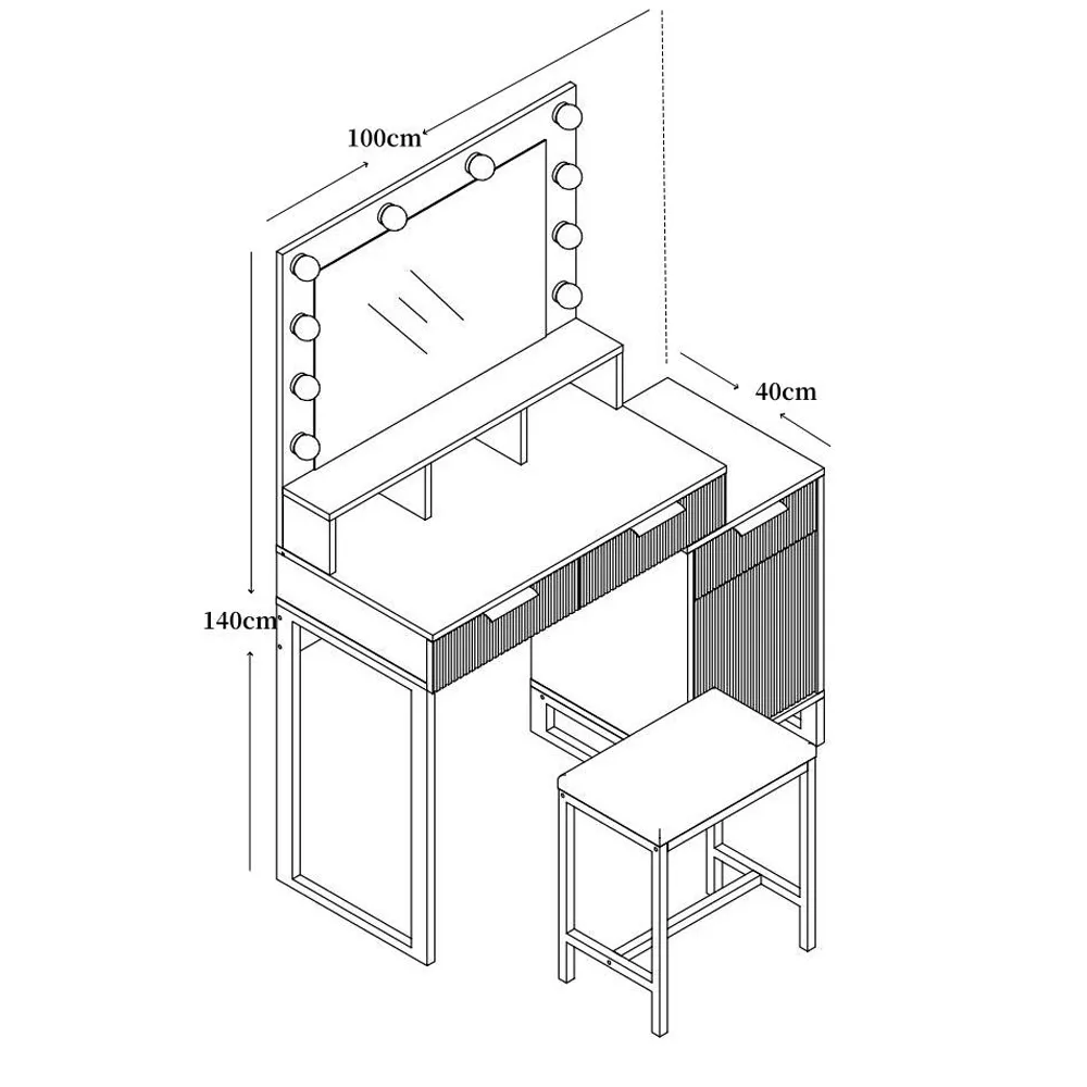 Zoey Single Door 3 Drawer Dressing Table Set with LED Mirror - White