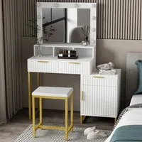 Zoey Single Door 3 Drawer Dressing Table Set with LED Mirror - White