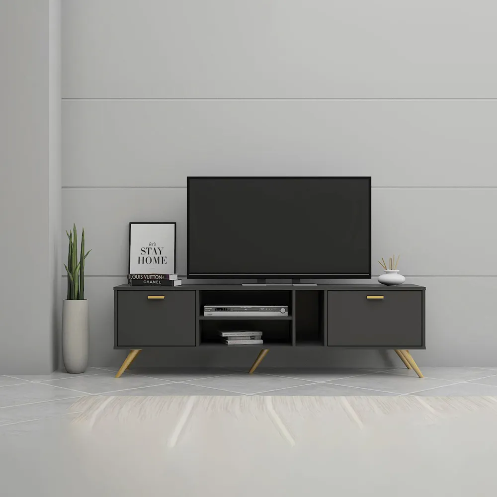 2 Door 3 Shelf TV Unit - Dark Grey