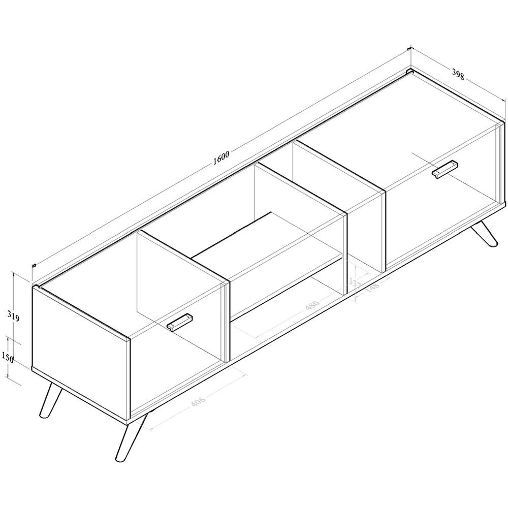 2 Door 3 Shelf TV Unit - Dark Grey
