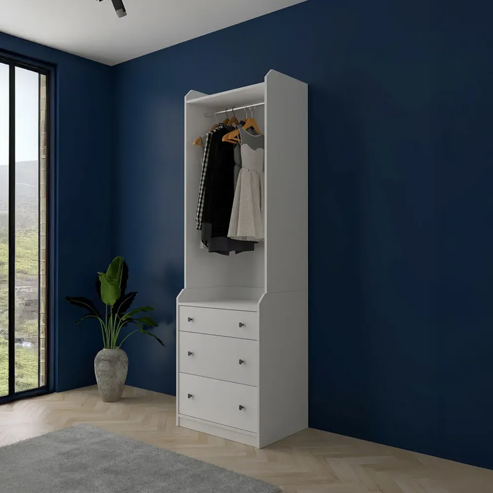 3 Drawer Open Wardrobe - White