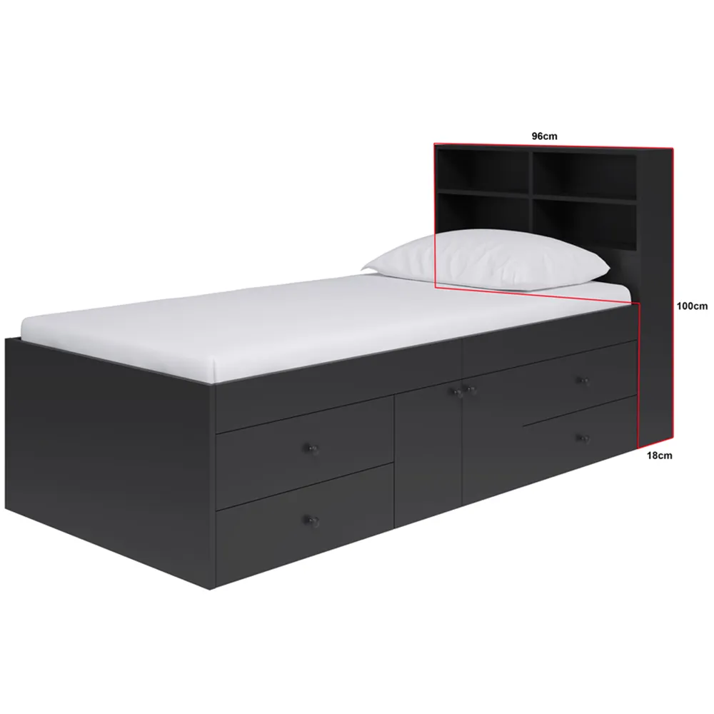 4 Shelf Bookcase Headboard - Black