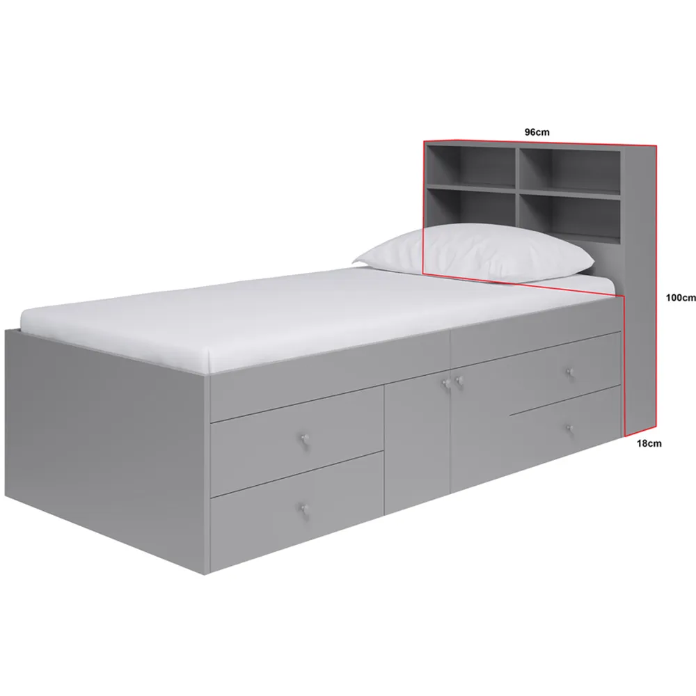 4 Shelf Bookcase Headboard - Grey