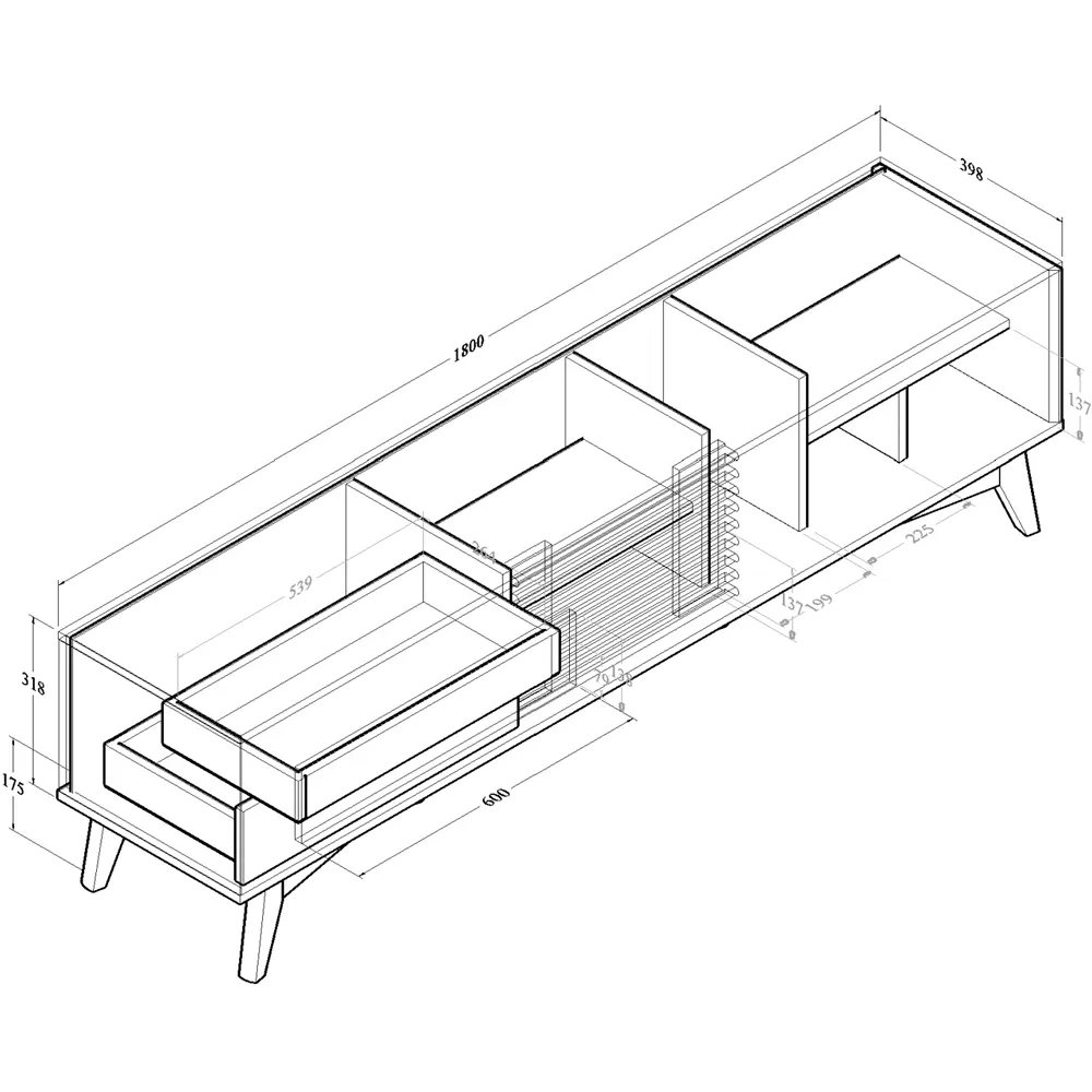 Baylla 2 Drawer 3 Shelf TV Unit - White