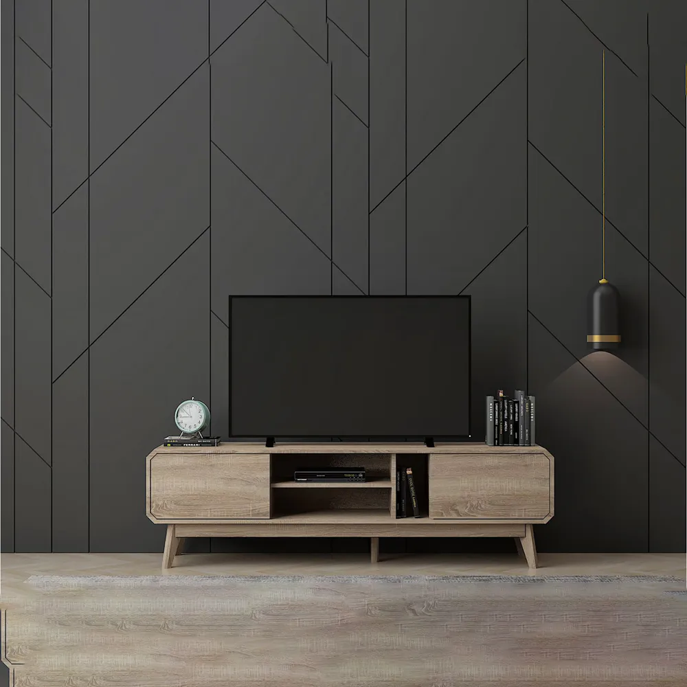 BR15 2 Door 3 Shelf TV Unit - Light Oak